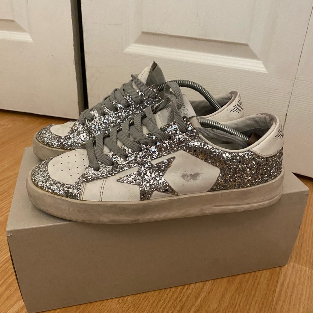 Golden Goose Silver Glitter Stardan Sneakers
